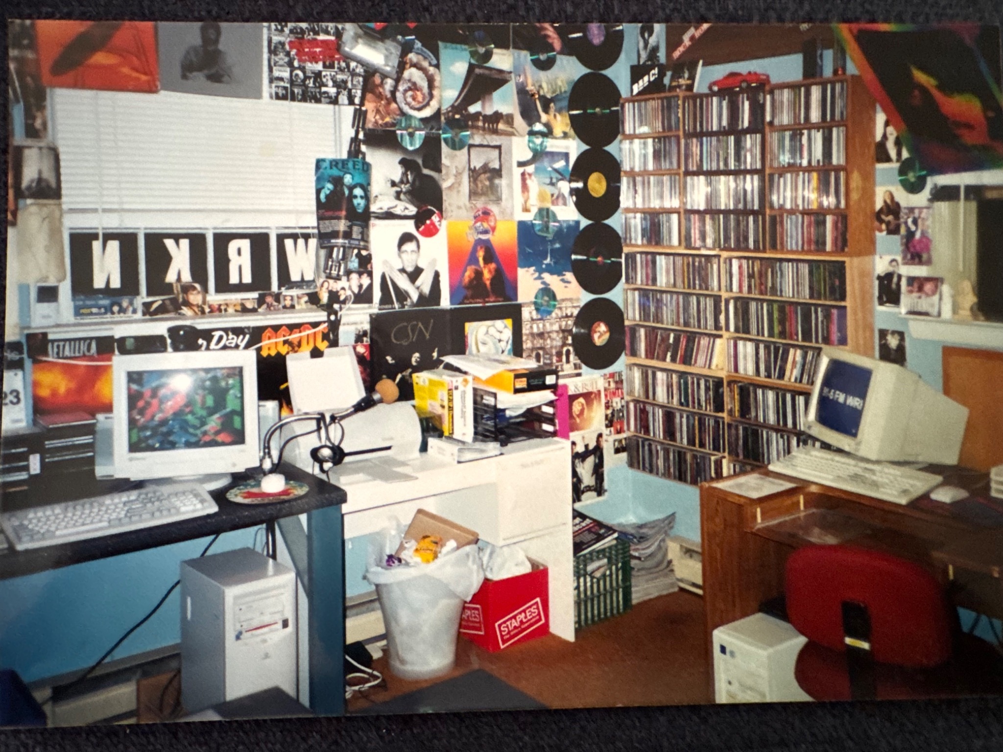 WRKN's early Southbury studio and music library